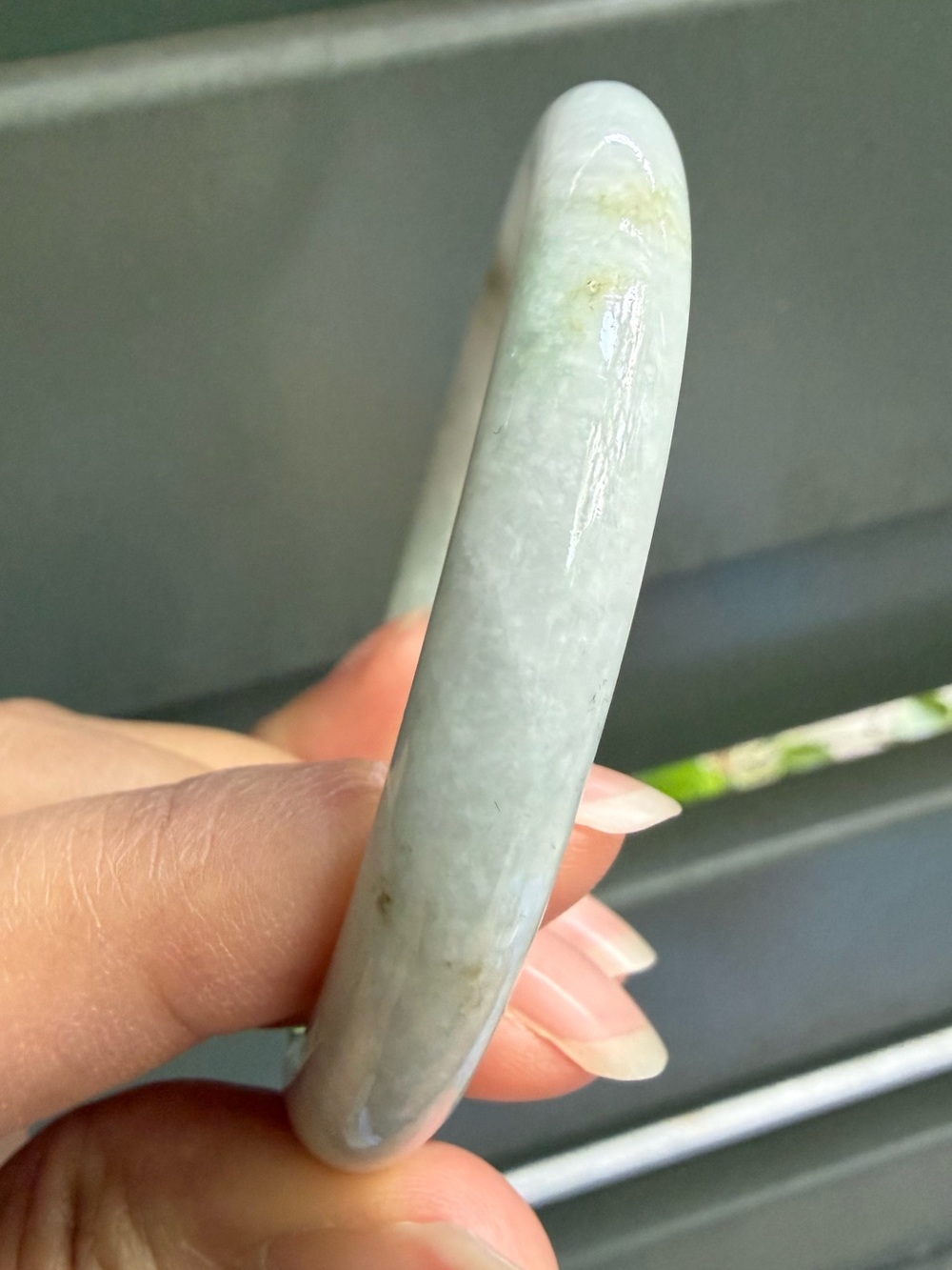 58.4 White Green Burmese Jadeite Jade - Natural Grade A Bangle Bracelet - Picture 7 of 14